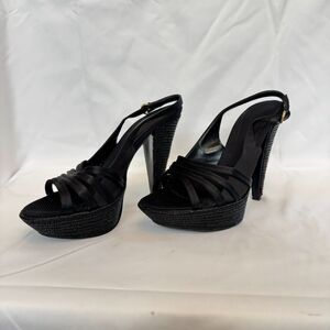 Sergio Rossi Women's Black Beaded Platform Slingback Heels Size 39.5 US 9.5